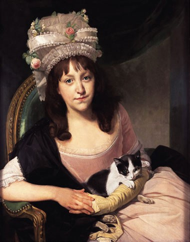 Portrait of Sophia Dumergue holding a cat